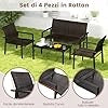4 Pezzi Set di Mobili da Giardino, Set di Tavolo e Sedie da Esterno in Intrecciato di Vimini, Set Salotto da Giardino per Balcone Giardino Terrazzo (Marrone)