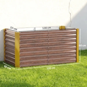 Set 2 fioriere rialzate in acciaio zincato marrone 120x60x60 cm per orto e giardino