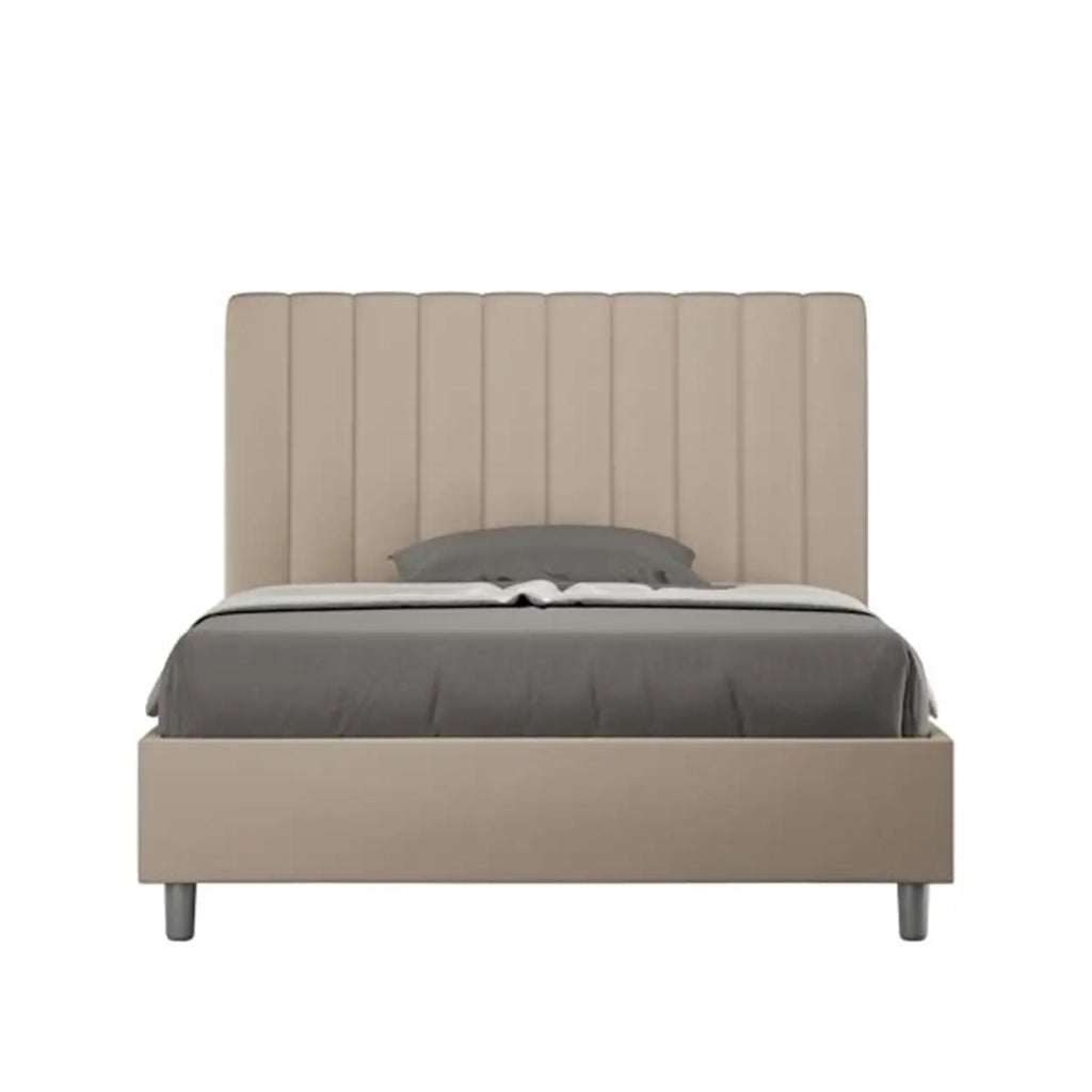 Letto una piazza e mezza con rete imbottito 120x210 similpelle tortora Agueda