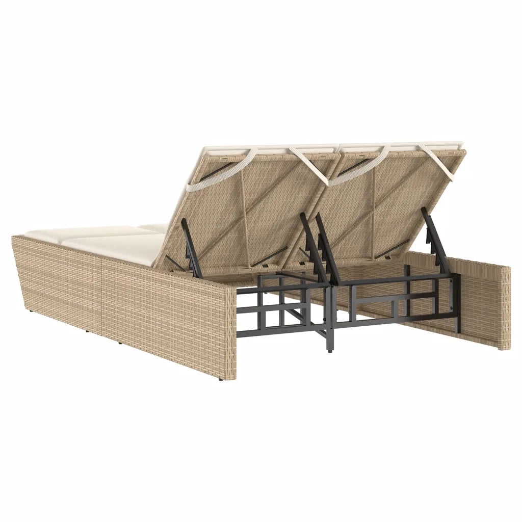 Lettino Prendisole con Cuscini Beige in Polyrattan 368183