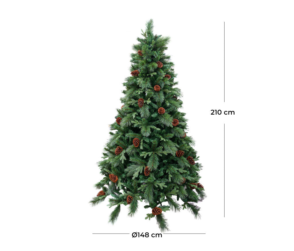 Albero di Natale Artificiale 210 cm Rami Pigna del Gargano Verde con Pigne
