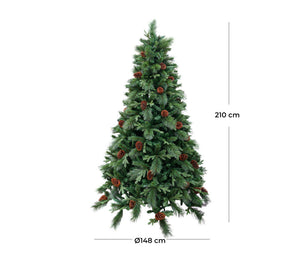 Albero di Natale Artificiale 210 cm Rami Pigna del Gargano Verde con Pigne