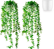 Set di 2 Eucalipto Artificiale (60cm) in vasi ceramici bianchi: piante artificiali da appendere | piante artificiali come vere | piante artificiali da appendere | piante artificiali da appendere in vaso