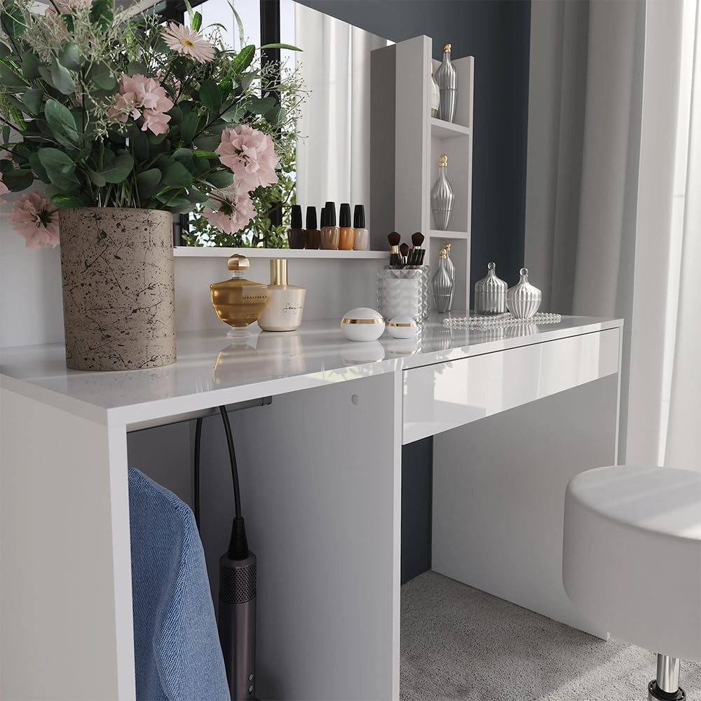 Tavolo da toeletta Sherry, Bianco/bianco lucido, 119.8 cm 5 parti