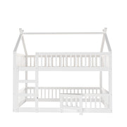 Letto a castello bambino 90×200 cm con scala; sponde alte e porta; senza materasso; in legno bianco