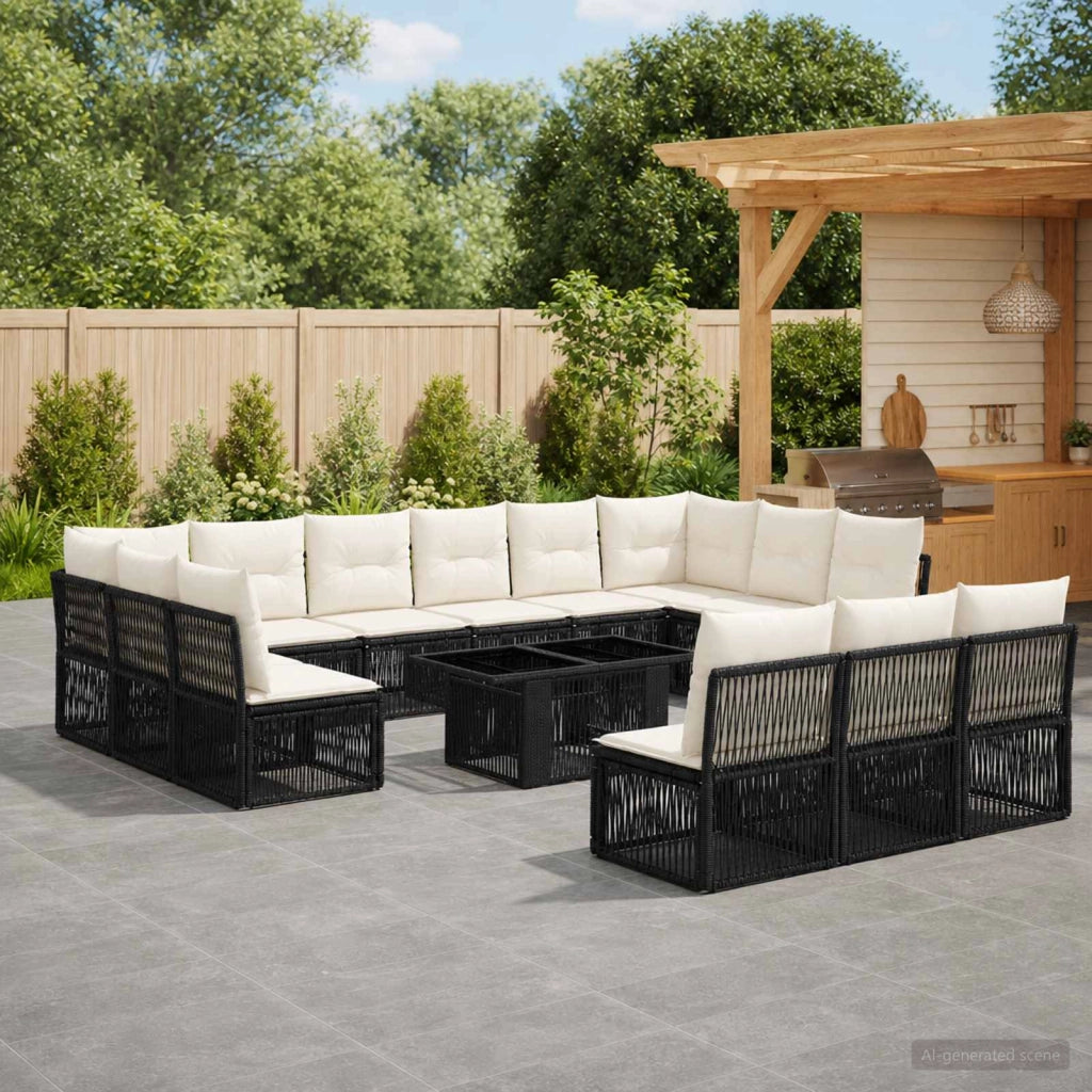 Set Divano da Giardino 14 pz Nero polyrattan 3436546