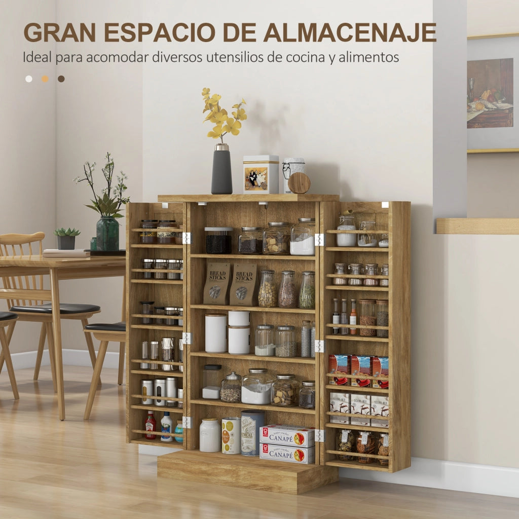 Armadio Cucina con Ante in Rattan e Ripiani Regolabili ¨C Zephmum ¨C 60x30x104cm Naturale