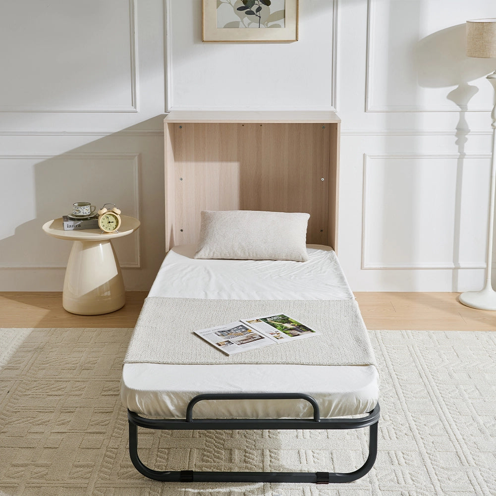 Mobile Letto a Scomparsa Singolo Salvaspazio con Materasso Incluso Pieghevole Olmo
