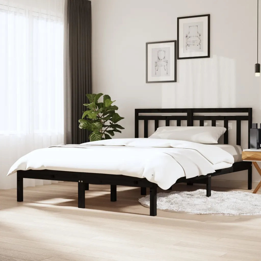 Giroletto-Struttura Letto Nero in Legno Massello di Pino 140x190 cm 639908