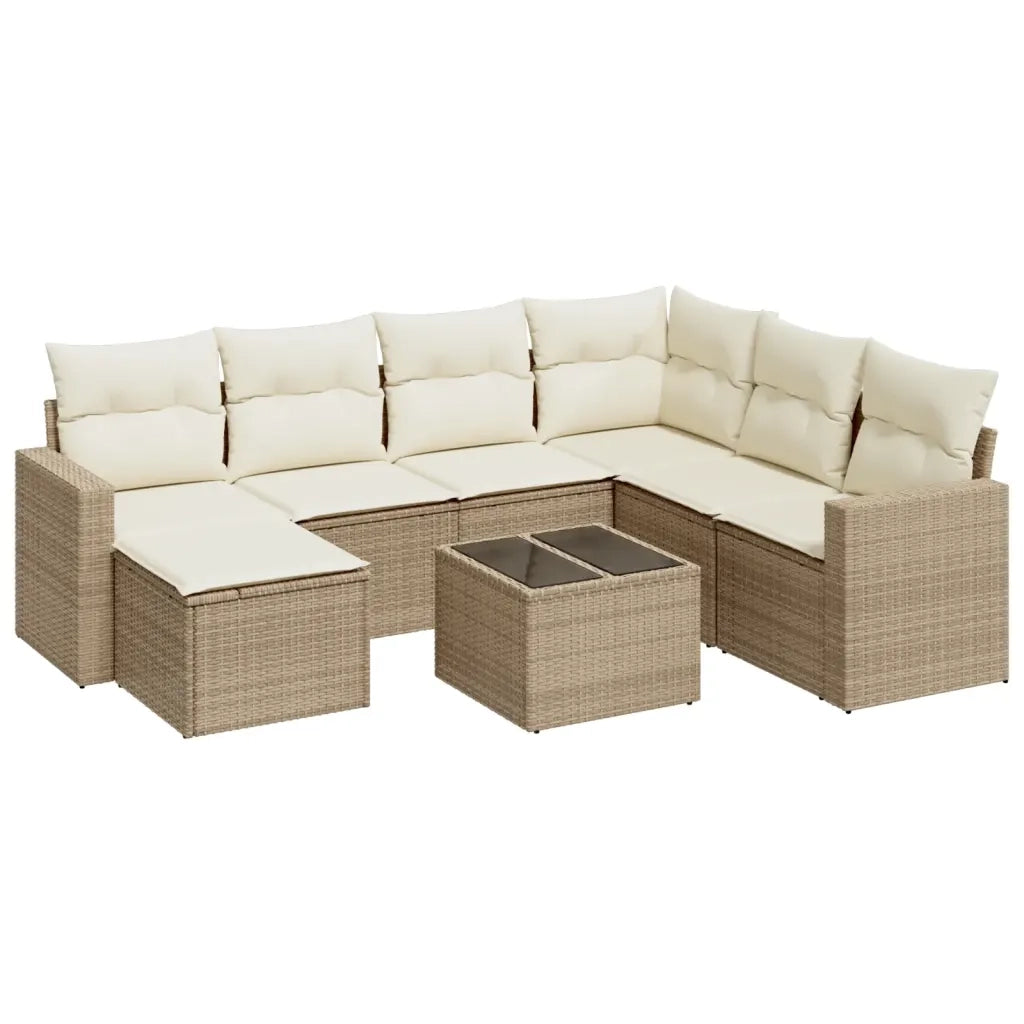 Set Divano da Giardino 8 pz con Cuscini Beige in Polyrattan 3251645