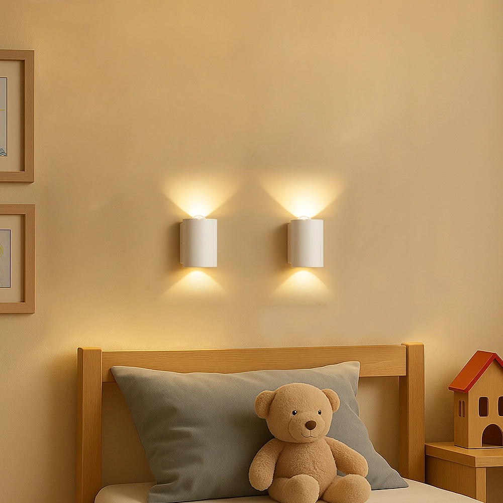 Set 2 Applique da Muro 2 Led Lampada a Parete Bianca Luce Bianco Caldo 4x6.5x4cm