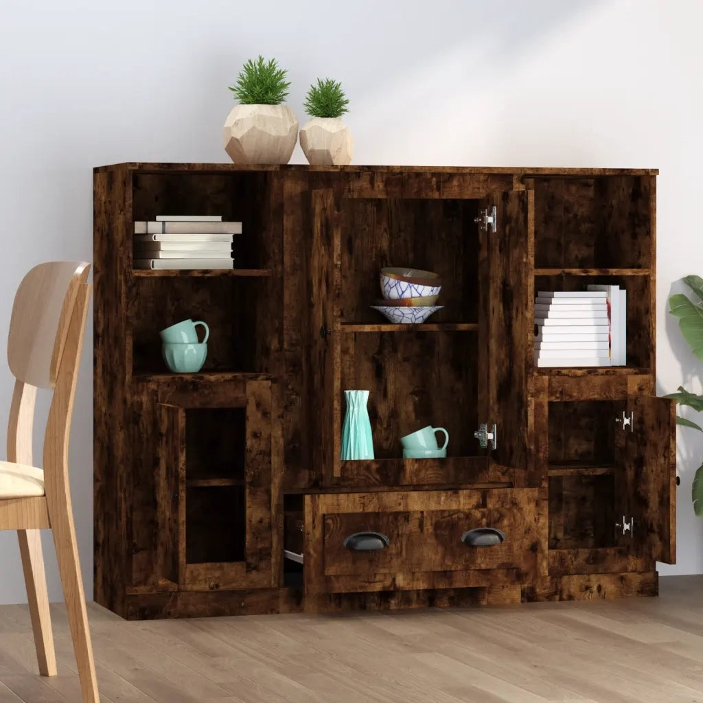 vidaXL Credenze 3 pz Rovere Fumo in Legno Multistrato