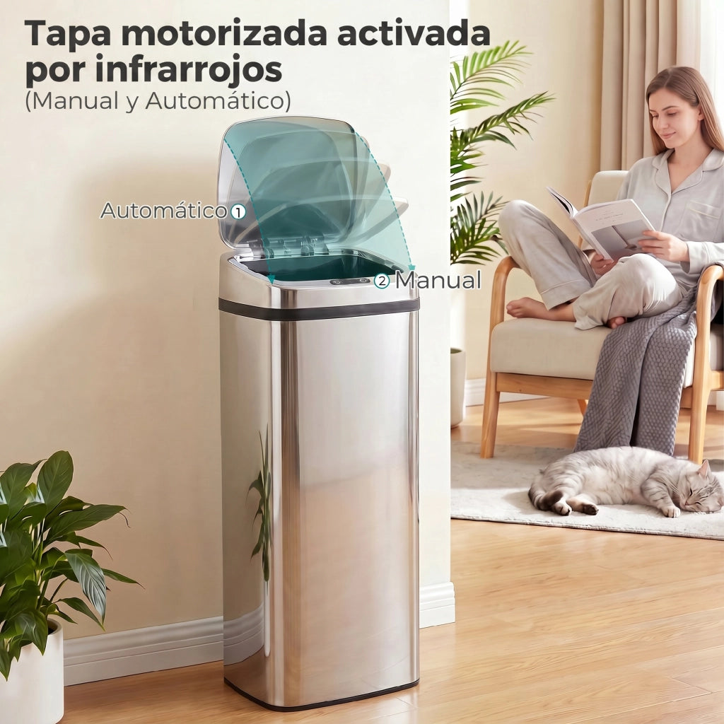 Cestino Intelligente 50L con Sensore Infrarosso per Apertura Automatica ¨C Zephmum ¨C Acciaio Inossidabile Argento 33x25x84 cm