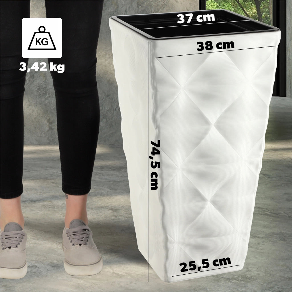 Vaso da giardino KADAX con inserto per fiori, grande, alto, per terrazza, 75 cm, bianco