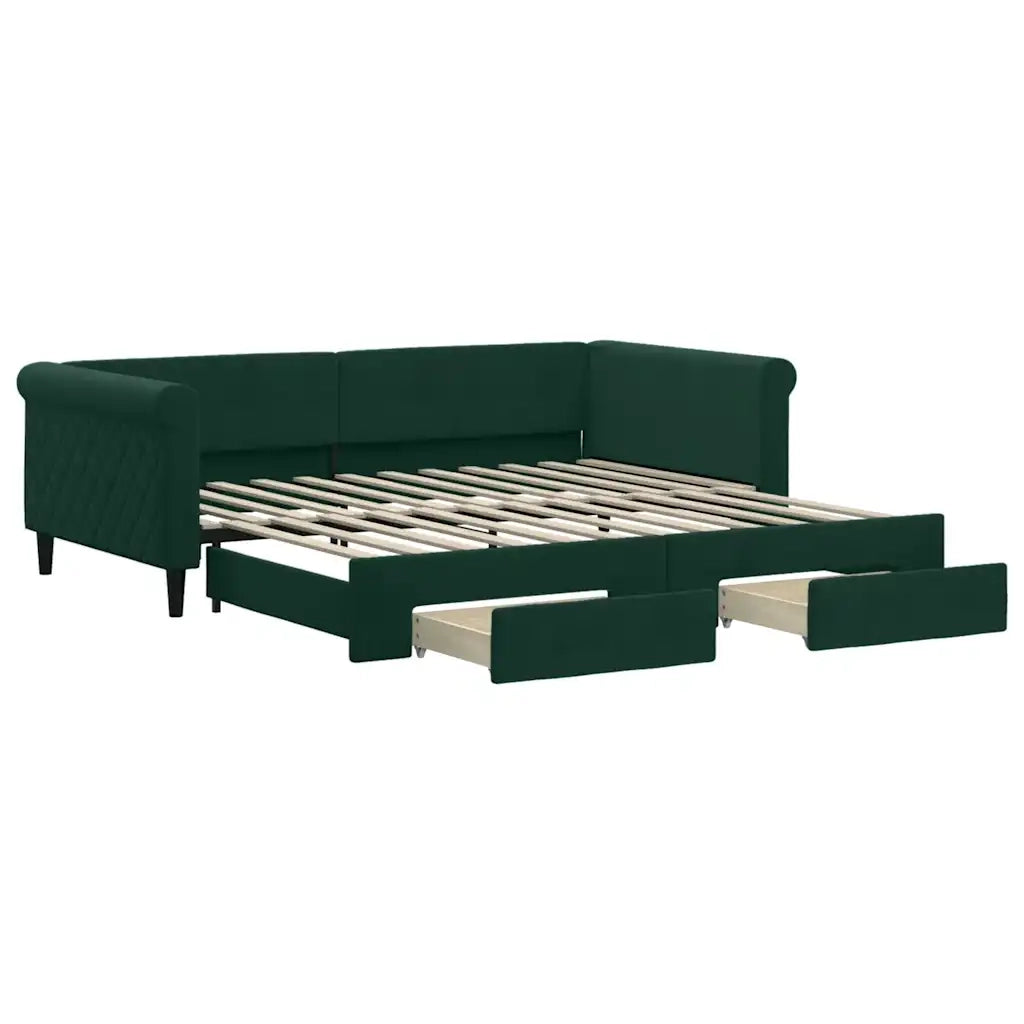 Divano Letto Estraibile Cassetti Verde Scuro 100x200cm Velluto 3197828