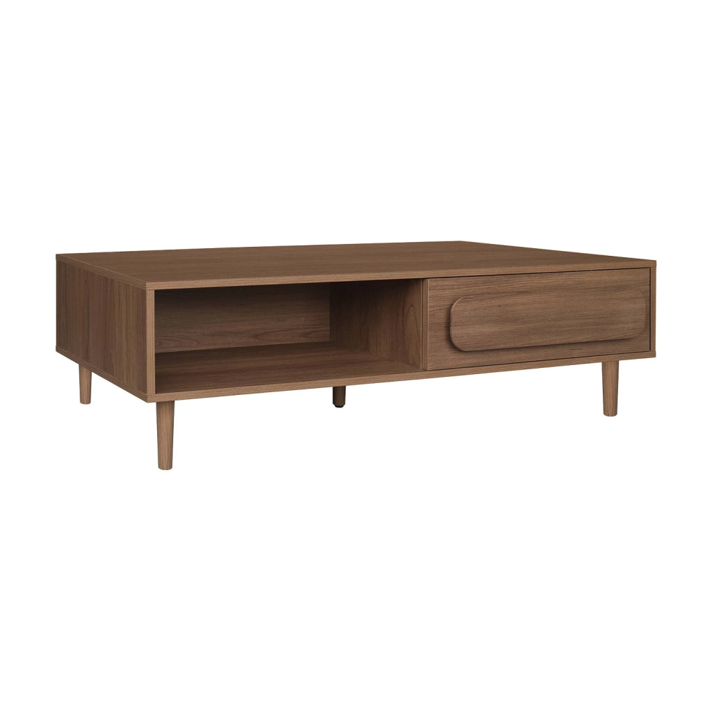Tavolino basso vintage effetto legno 1 cassetto, noce