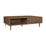 Tavolino basso vintage effetto legno 1 cassetto, noce
