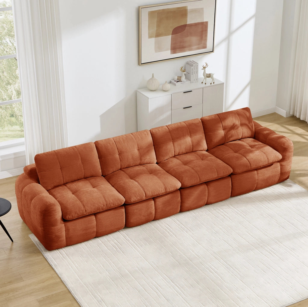 Divano modulare in chenille arancione 334x97x68 cm; senza struttura rigida