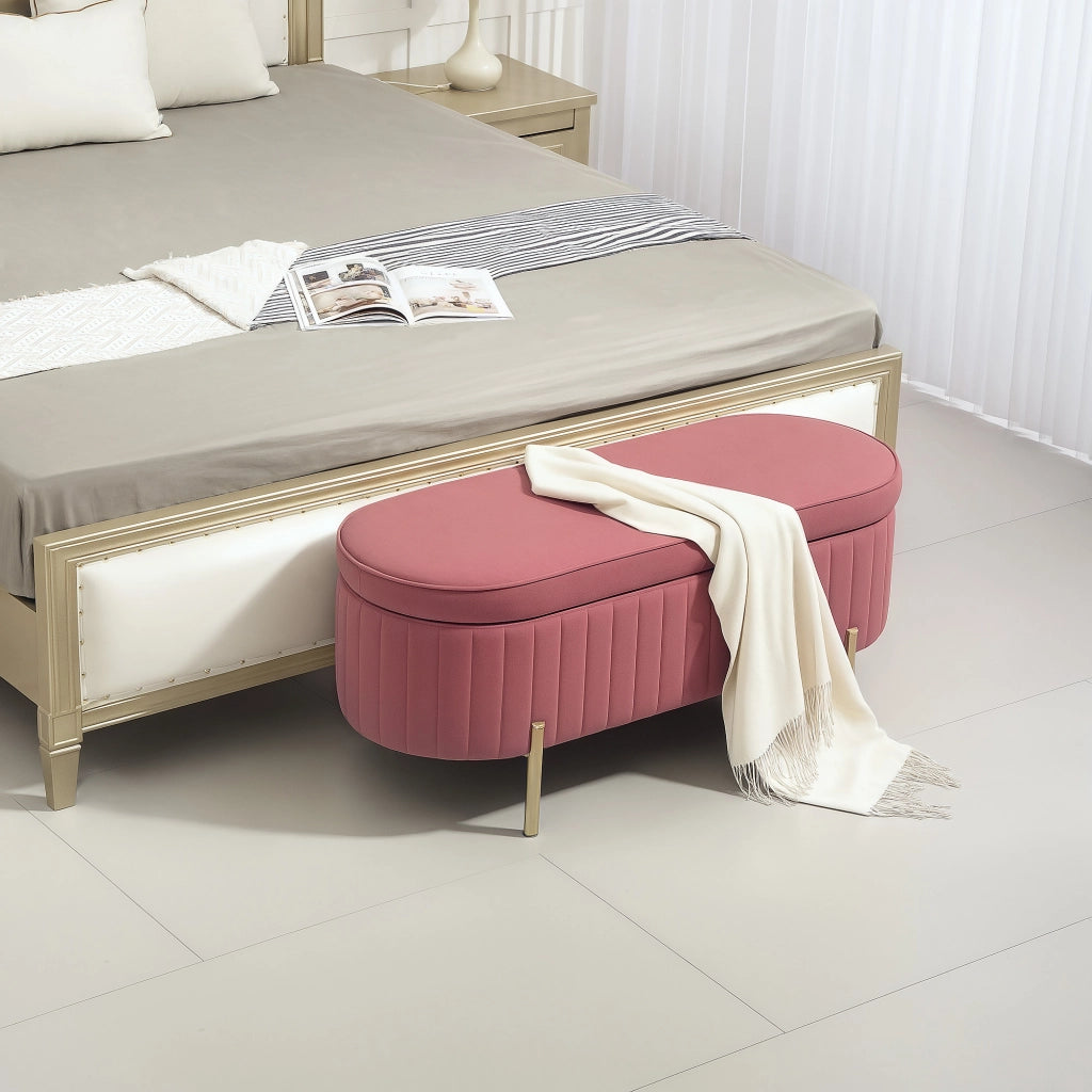 Pouf contenitore imbottito in velluto ¨C zephmum ¨C rosa 108x44x43,5cm