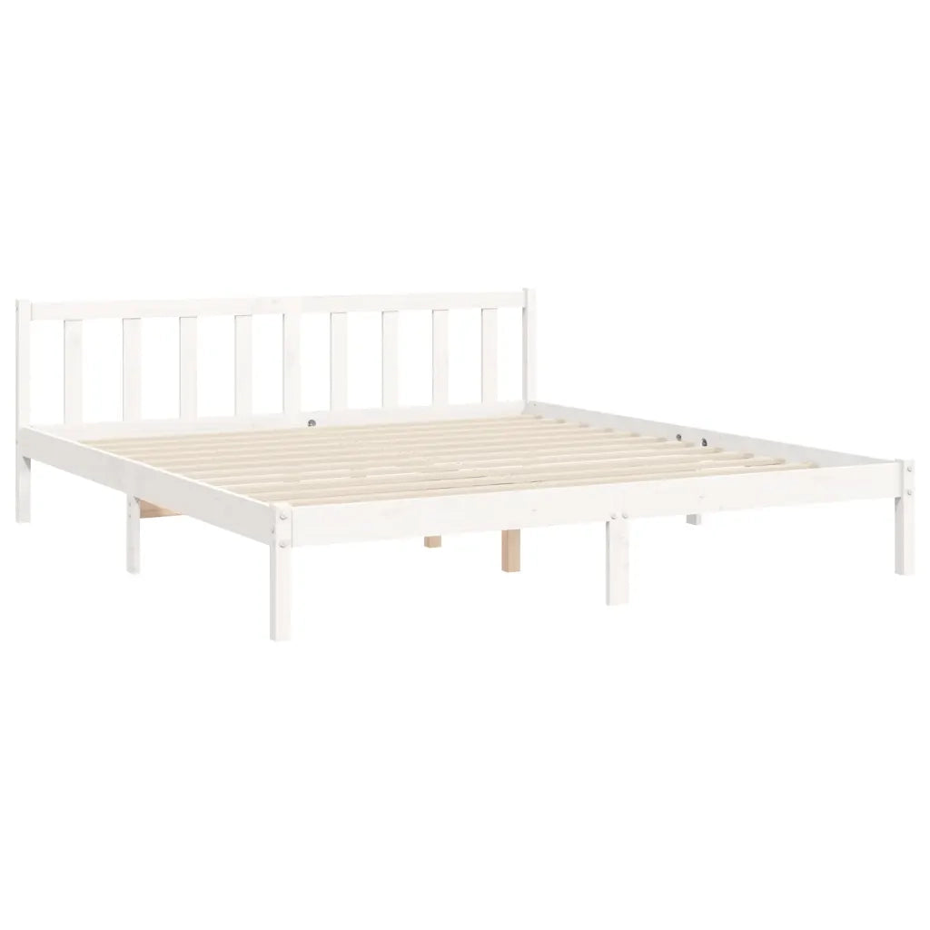 Giroletto Testiera Bianco Super King Size-Struttura Letto in Legno Massello 789073