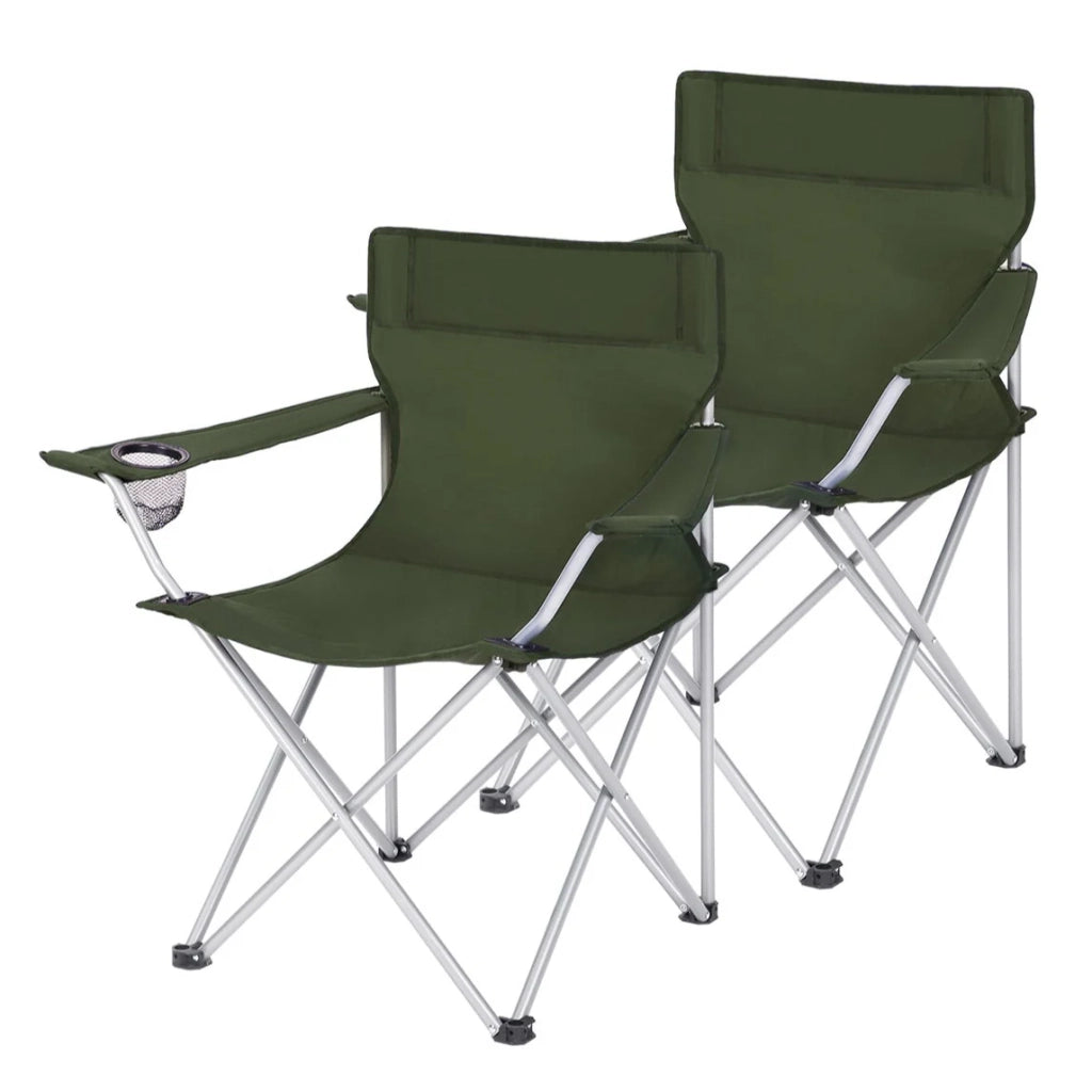 Set 2 sedie da campeggio pieghevoli comodi sedili pieghevoli da esterno con braccioli e portabicchieri telaio stabile portata 120 kg verde oliva 12_0001539