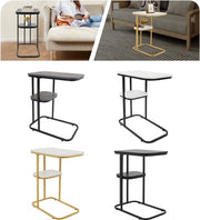 Tavolo di complemento a forma C - 2 strati - tavolo salotto - Nero/Grigio/Bianco - Cornice dorata