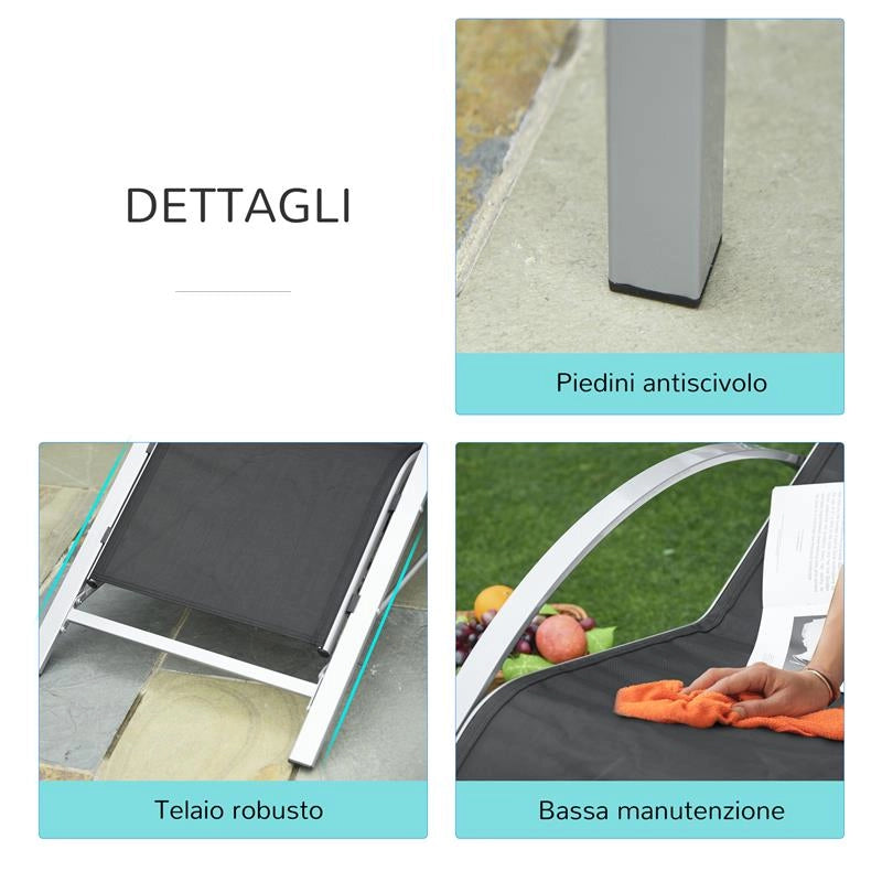 SET 2 SDRAIO DA GIARDINO E TAVOLINO IN VETRO DI COLORE NERO