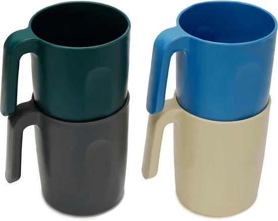 Set di bicchieri in plastica a 4 pezzi - 400 ml bicchieri in plastica onbendibili e riciclabili con manico - bicchieri BPA liberi per bevande calde e fredde - resistenti a microonde e lavastoviglie - per campeggio