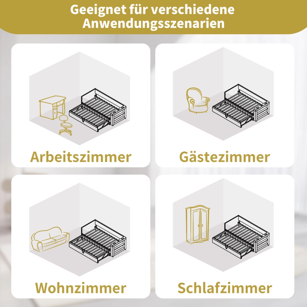 Letto singolo estraibile 90x200 cm beige con USB e portabevande