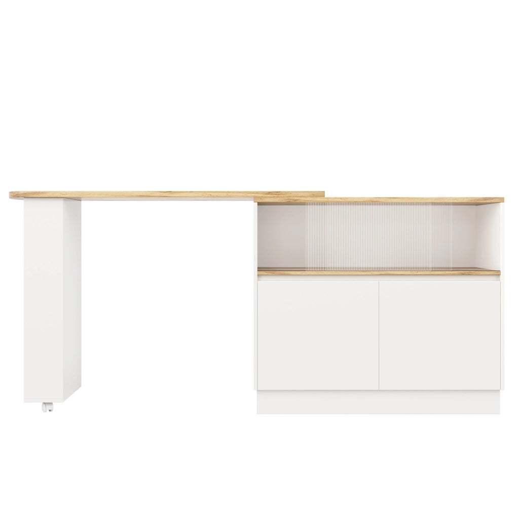 Credenza bar 90x45x100 cm girevole a 360°; con porta scorrevole in vetro; MDF bianco