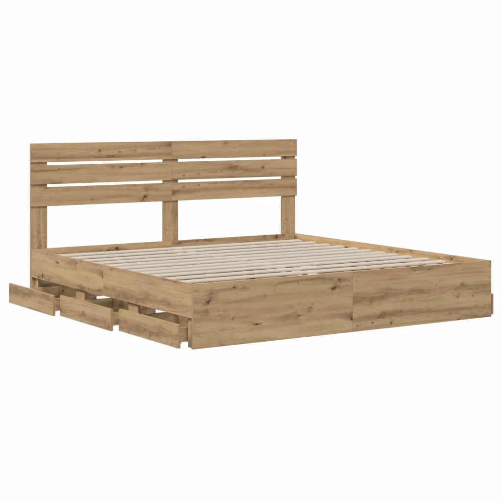 Bed Frame with Storage and Headboard Artisan Oak 180 x 200 cm 3445825