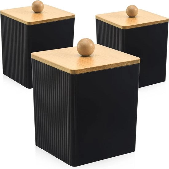 Copertura per doccia in bambù ad alta densità - Dispensatore di dischi di cotone in acrilico robusto - Nero - Organizzatore multifunzionale per dischi di cotone - Organizzatore per la doccia per dischi di cotone spazzole per capelli