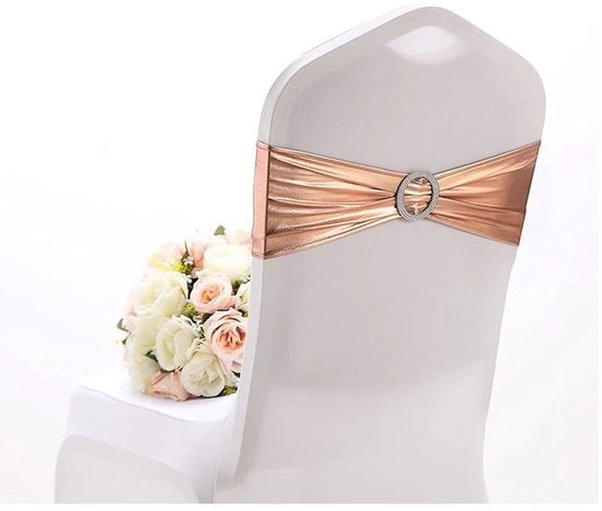 Strisce per sedie 10 pezzi - Copertura per sedie elastica - Serraggio elastico - Fermo con decorazione in argento - Decorazione per matrimoni/feste - Lavabile in spandex