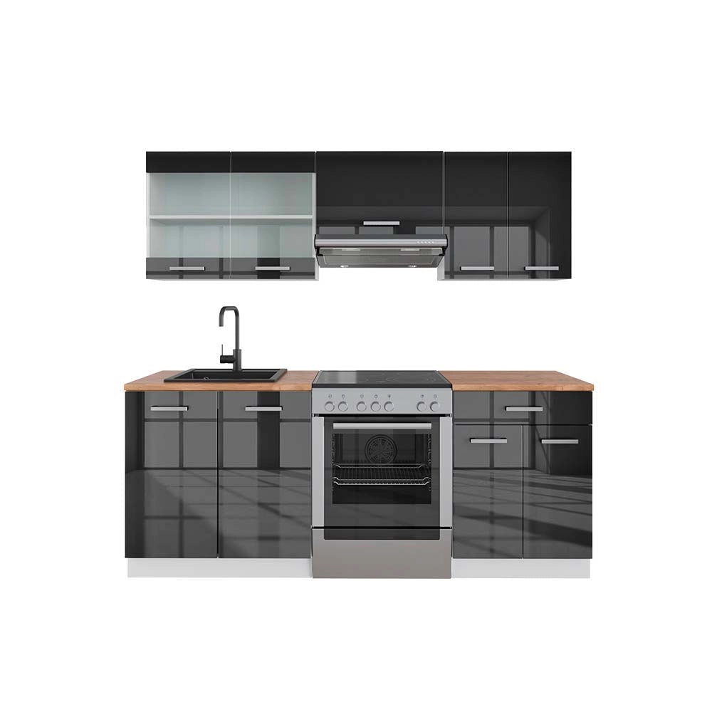 Vicco Cucina componibile Antracite lucido/bianco 200 cm , PL Rovere