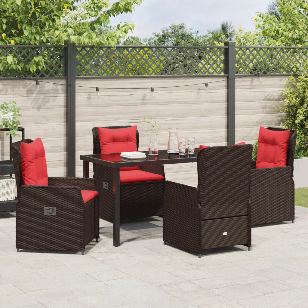 Set da Pranzo da Giardino di 5 Pezzi Marrone in Polyrattan