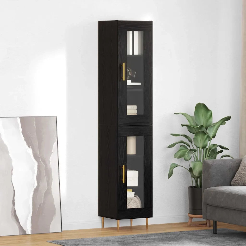 Credenza 2 pcs Rovere Nero Vetro 3416198