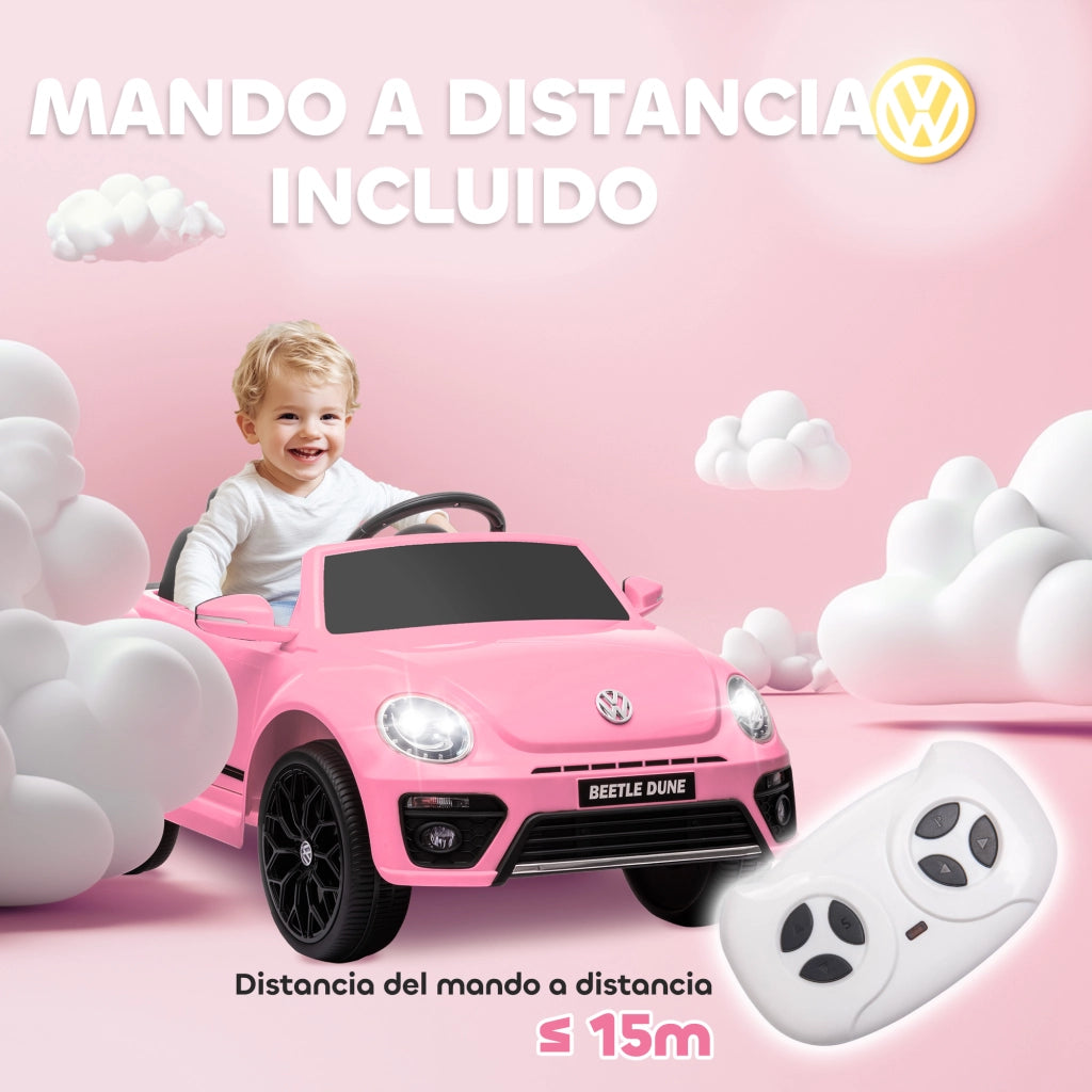 Auto Elettrica per Bambini Volkswagen Beetle 12V ¨C ZephMum ¨C Rosa con Telecomando e Luci