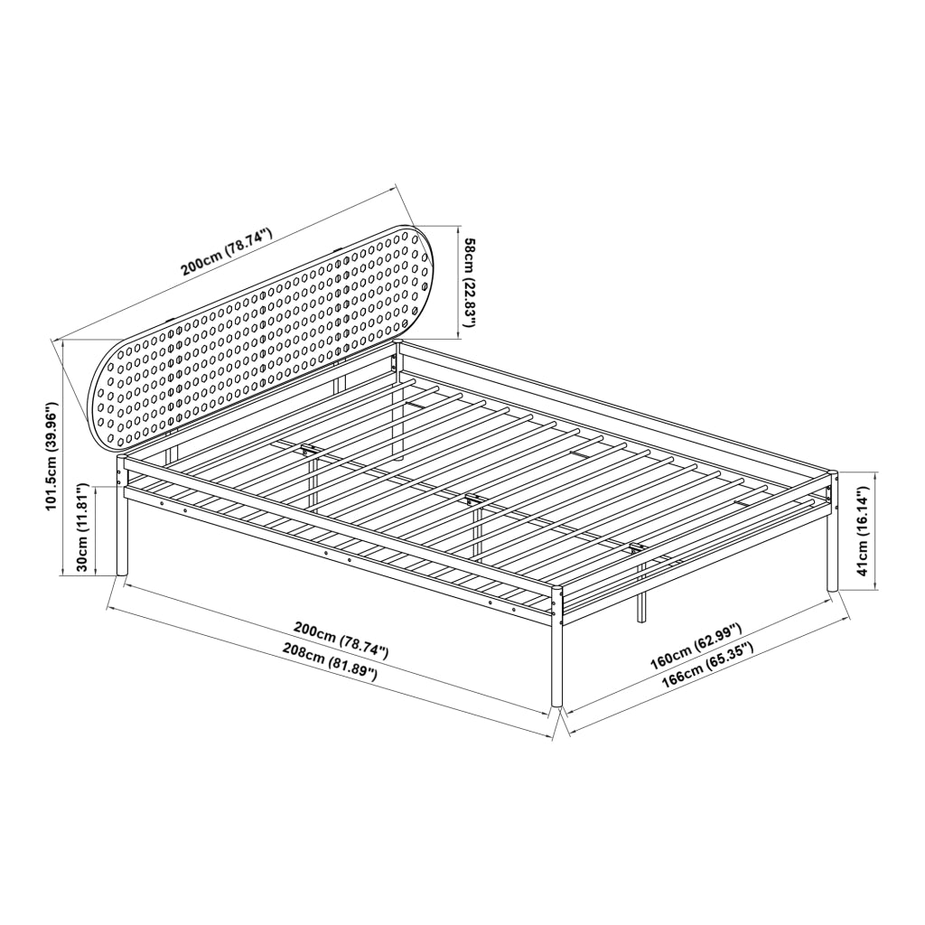 Letto Matrimoniale Linköping con Materasso 160x200 cm e Testiera Ovale Effetto Rattan [en.casa]