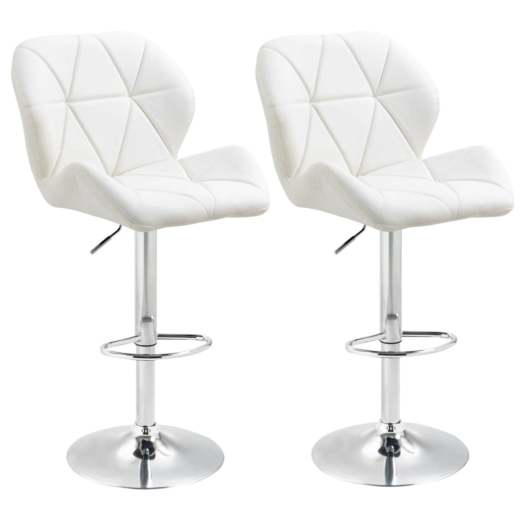 Sgabello da Bar con Schienale e Poggiapiedi ¨C Minimal ¨C Bianco, Metallo, Pelle PU, 51.5x57.5x93-114.5cm