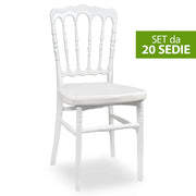 Set da 20 Sedie Napoleon in Plastica Bianche con cuscino coordinato antiscivolo