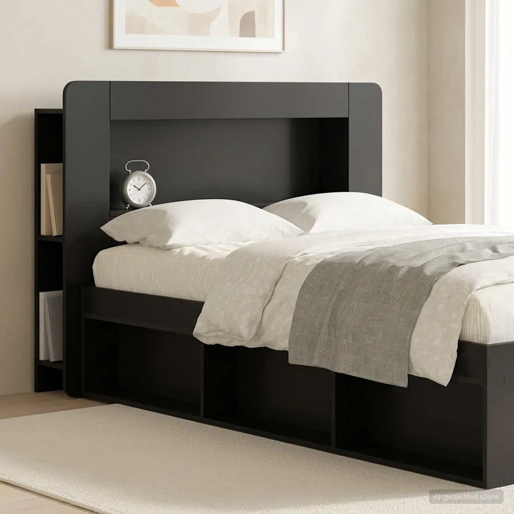 Testata del letto con archiviazione Nero Legno ingegnerizzato 8001265