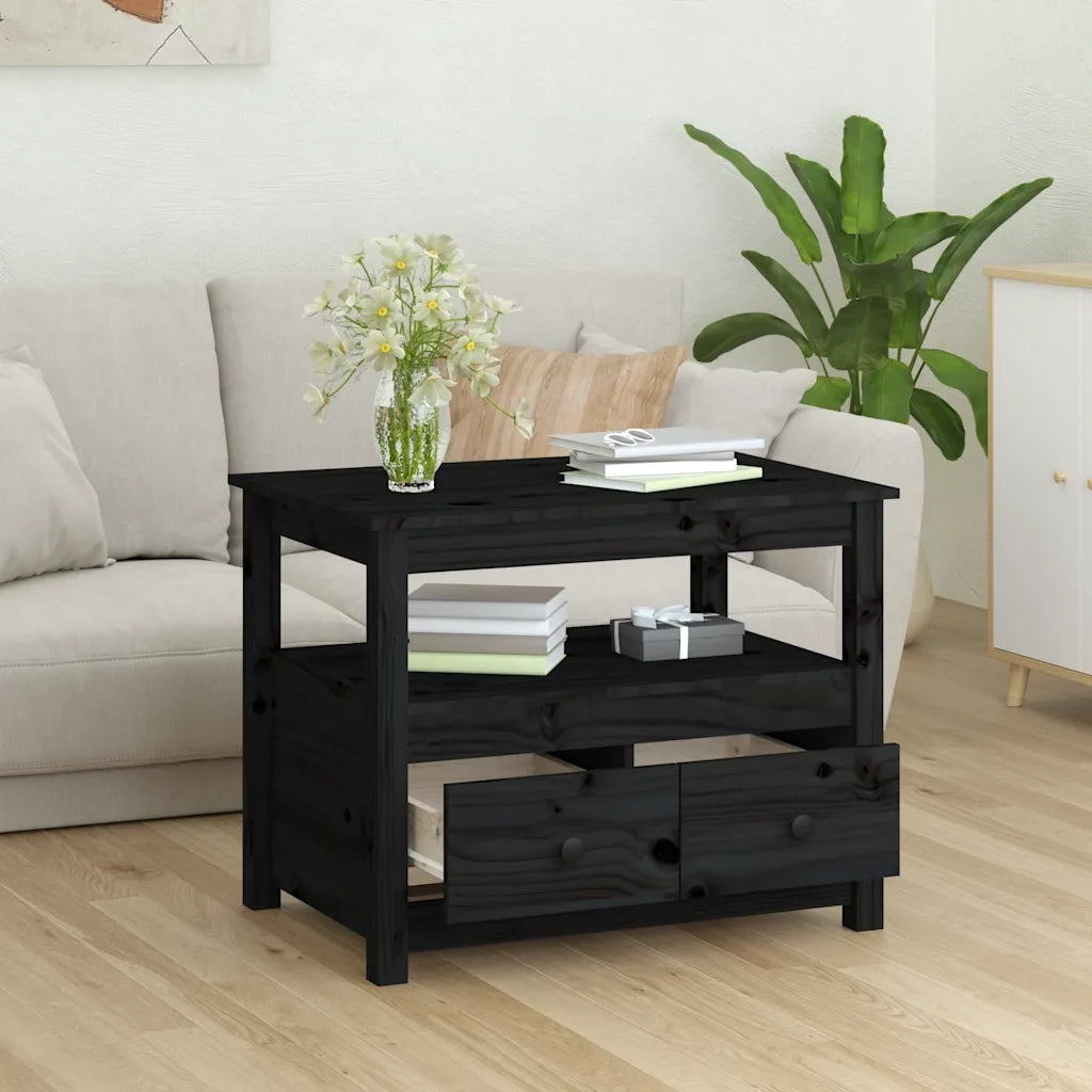 Tavolino da Salotto Nero 71x49x55cm in Legno Massello di Pino 820940