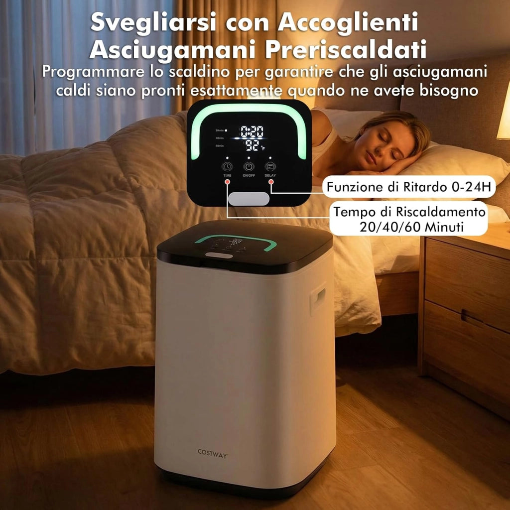 COSTWAY Scaldasalviette a Secchio, Scalda Asciugamani Grande capacità 23L con Display di Temperatura, 3 Livelli di Timer, Timer Ritardato 24H, Adatto a 3 Asciugamani da Bagno