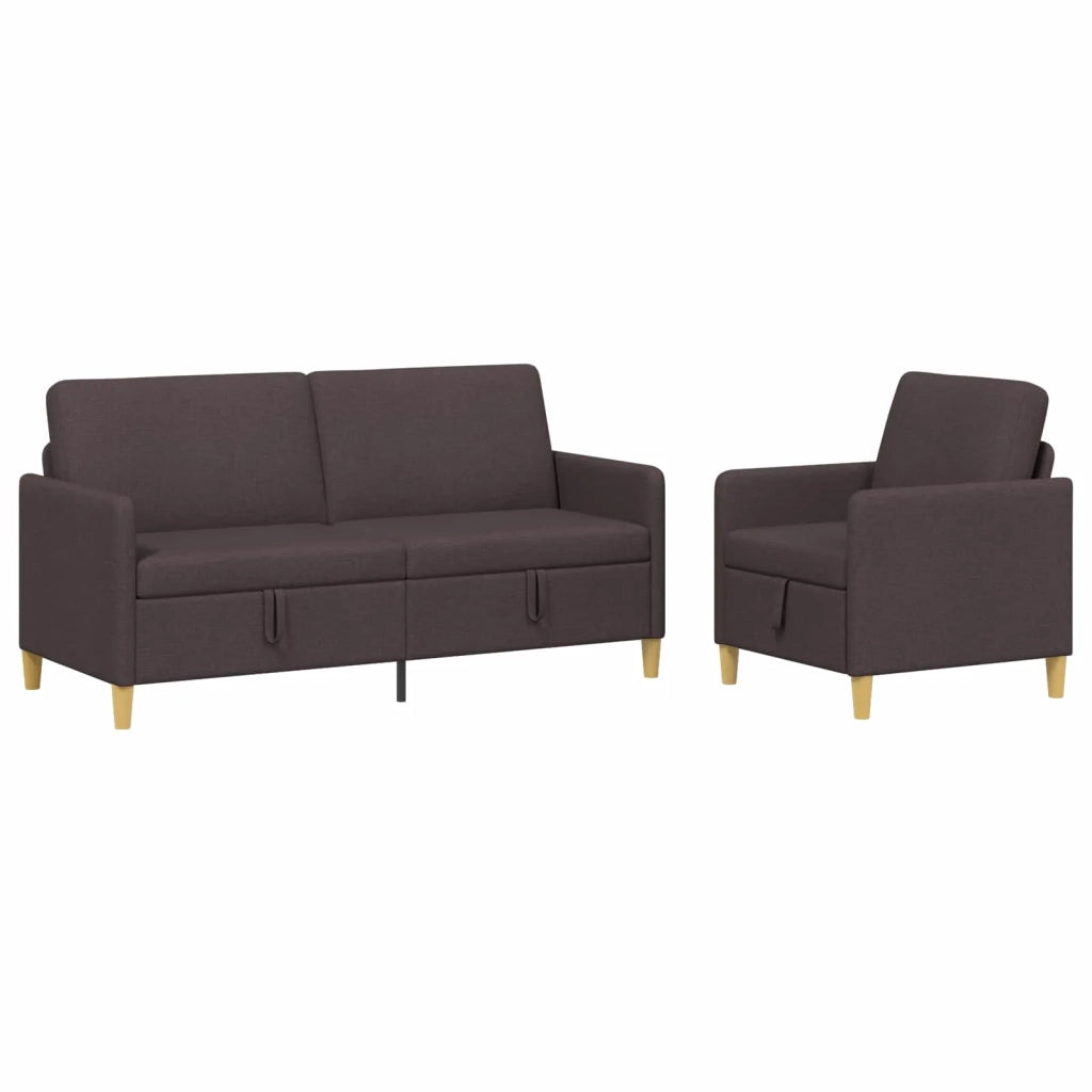 Set di Divani con Storage 2 pcs Marrone Scuro Poliestere 3429208