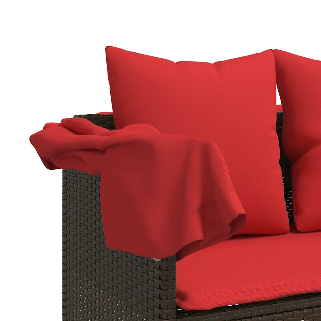Lettino Prendisole | Sdraio da giardino | Lettino da sole con Baldacchino e Cuscini Marrone Polyrattan