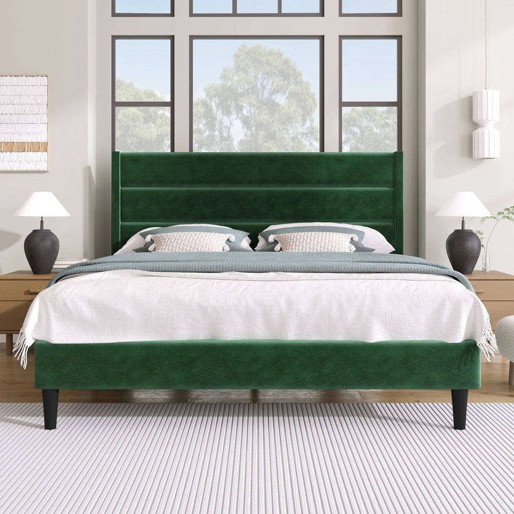 Letto Imbottito Matrimoniale con Testiera ¨C Xylo ¨C Velluto Verde Scuro 140x200