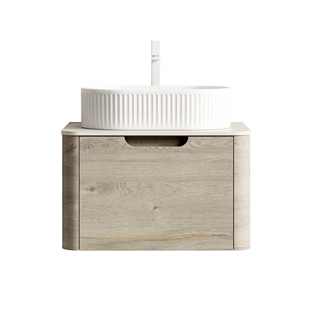 Mobile bagno sospeso con lavabo ovale e cassetto ammortizzato; piano in pietra sinterizzata; 60×46×50.2 cm