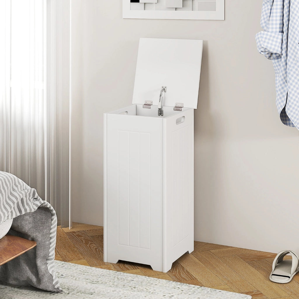 Cesto della biancheria 34 L con coperchio cerniera di metallo per bagno, Armadietto con grande capacit¨¤ Bianco-Cesti del bucato