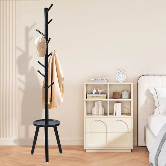 Supporto per Abiti in Legno con Rama e Piastra per Pavimento 355 x 355 x 182 cm Nero
