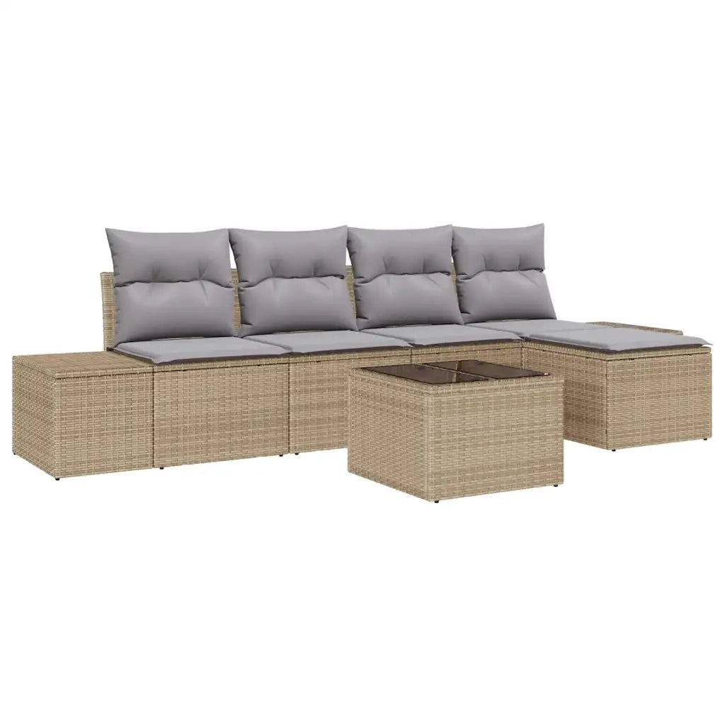 Set Divano da Giardino con cuscino 6 pcs Beige polyrattan 3347030